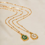 18k Gold Exquisite and Fashionable Irregular Bezel with Moon Inlaid Zircon Design Pendant Necklace - QH Clothing