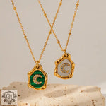 18k Gold Exquisite and Fashionable Irregular Bezel with Moon Inlaid Zircon Design Pendant Necklace - QH Clothing