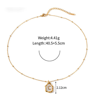 18k Gold Exquisite and Fashionable Irregular Bezel with Moon Inlaid Zircon Design Pendant Necklace - QH Clothing