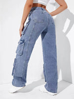 Multi-Bag Denim Wide Leg Overalls - QH Clothing