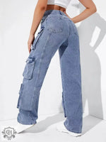 Multi-Bag Denim Wide Leg Overalls - QH Clothing