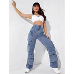 Multi-Bag Denim Wide Leg Overalls - QH Clothing