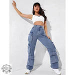 Multi-Bag Denim Wide Leg Overalls - QH Clothing