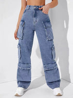 Multi-Bag Denim Wide Leg Overalls - QH Clothing