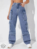 Multi-Bag Denim Wide Leg Overalls - QH Clothing