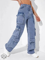 Multi-Bag Denim Wide Leg Overalls - QH Clothing