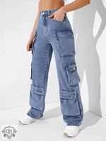 Multi-Bag Denim Wide Leg Overalls - QH Clothing