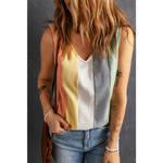 Multicolor Color Block V-Neck Waffle Knit Tank Top - Multicolor / S / 95% Polyester + 5% Elastane - Tops/Tank Tops