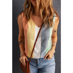 Multicolor Color Block V-Neck Waffle Knit Tank Top - Tops/Tank Tops