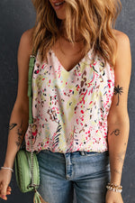 Multicolor Floral Print Spaghetti Straps Tank Top in sizes bust hem with pink and red blossoms