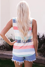 Multicolor Sequin Pocket Patchwork Striped Tank Top with versatile hem width for all sizes