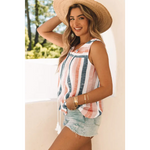 Multicolor Split V Neck Striped Print Tank Top - Tops/Tank Tops