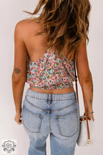 Multicolor Wrapped V Neck Floral Tank Crop Top - Tops/Crop Tops