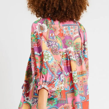 Colorful Multicolour Boho Floral Blouse with flowy silhouette and three-quarter sleeves in Euro sizes