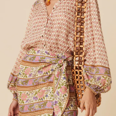 Multicolour Boho Floral Mixed Print Puff Sleeve Shirt in Euro sizes for relaxed style