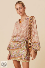 Multicolour Boho Floral Mixed Print Puff Sleeve Shirt in euro sizes for relaxed elegance