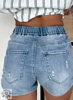 Myosotis Drawstring High Waist Distressed Denim Shorts - Bottoms/Denim Shorts