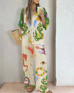 Mythical Print Shirt & Trousers Set - S / White - Clothing