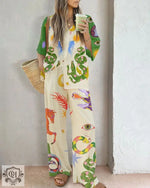 Mythical Print Shirt & Trousers Set - S / White - Clothing