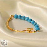 Natural Pearl/Blue Turquoise Light Luxury Vintage 18K Gold Inlaid Bracelet -  QH Clothing