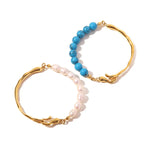 Natural Pearl/Blue Turquoise Light Luxury Vintage 18K Gold Inlaid Bracelet -  QH Clothing