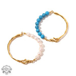 Natural Pearl/Blue Turquoise Light Luxury Vintage 18K Gold Inlaid Bracelet -  QH Clothing