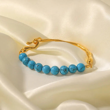 Natural Pearl/Blue Turquoise Light Luxury Vintage 18K Gold Inlaid Bracelet -  QH Clothing