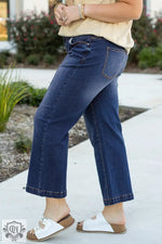 Navy Blue Plus Size Seamed Wide Leg High Waist Jeans - Plus Size/Plus Size Bottoms