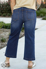 Navy Blue Plus Size Seamed Wide Leg High Waist Jeans - Plus Size/Plus Size Bottoms