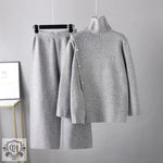 Niche Turtleneck Sweater & Wide Leg Trousers - One Size / Gray - Clothing