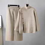 Niche Turtleneck Sweater & Wide Leg Trousers - One Size / Khaki - Clothing