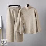 Niche Turtleneck Sweater & Wide Leg Trousers - One Size / Khaki - Clothing