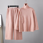 Niche Turtleneck Sweater & Wide Leg Trousers - One Size / Pink - Clothing