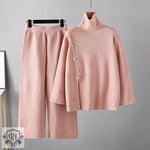 Niche Turtleneck Sweater & Wide Leg Trousers - One Size / Pink - Clothing