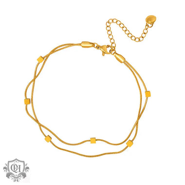 Exquisite and noble 18K gold squares paired with double-layered beach-style anklets - QH Clothing