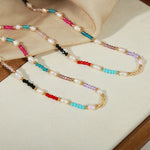 18K gold simple and elegant gemstone and pearl bead design necklace - QH Clothing