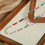 18K gold simple and elegant gemstone and pearl bead design necklace - QH Clothing