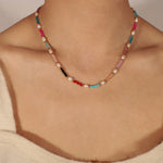 18K gold simple and elegant gemstone and pearl bead design necklace - QH Clothing