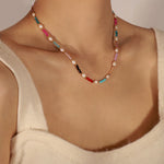 18K gold simple and elegant gemstone and pearl bead design necklace - QH Clothing