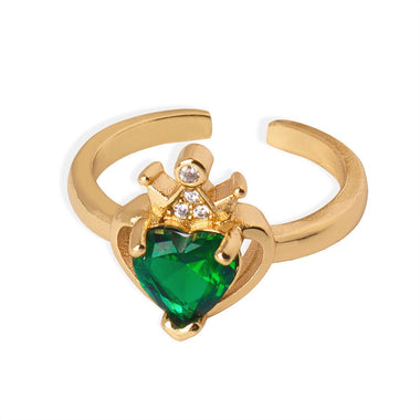 18K gold noble and atmospheric hollow love inlaid gemstone and zircon open design ring - QH Clothing