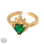 18K gold noble and atmospheric hollow love inlaid gemstone and zircon open design ring - QH Clothing