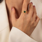 18K gold noble and atmospheric hollow love inlaid gemstone and zircon open design ring - QH Clothing