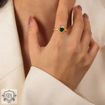 18K gold noble and atmospheric hollow love inlaid gemstone and zircon open design ring - QH Clothing