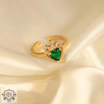 18K gold noble and atmospheric hollow love inlaid gemstone and zircon open design ring - QH Clothing