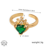 18K gold noble and atmospheric hollow love inlaid gemstone and zircon open design ring - QH Clothing