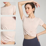 Nude Feel Quick Drying Breathable Yoga Clothes Sports Running Short Sleeve T shirt Sexy Stretch Workout Clothes for Women - Quality Home Clothing| Beauty