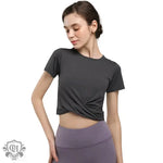 Nude Feel Quick Drying Breathable Yoga Clothes Sports Running Short Sleeve T shirt Sexy Stretch Workout Clothes for Women - Quality Home Clothing| Beauty