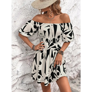 Popular Women Clothing Off Shoulder Printed Dress - Quality Home Clothing| Beauty