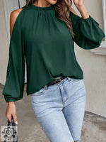 Autumn Winter Women Solid Color Lotus Leaf Round Neck Long Sleeve Pleated Off Shoulder Blouse - Quality Home Clothing| Beauty