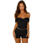 Off Shoulder Two-Piece Set - S / Black - Clothing